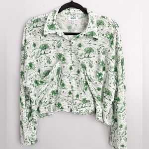 KOCH Size S • White Green Long Sleeve Top Shirt Blouse.